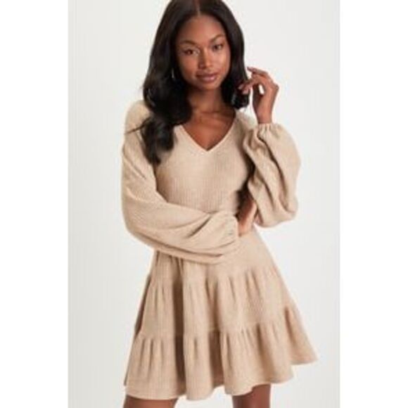 Lulus Dresses & Skirts - Lulus Adorable Option Long Sleeve Mini Sweater Dress Heather Beige M